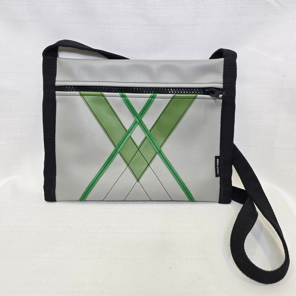 Holly Aiken Crossbody Bag Medium Grey Green Argyle Vinyl Indie Made in USA